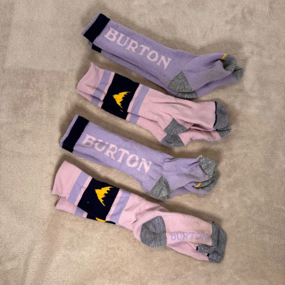 Burton Kids Midweight Snowboard Ski Socks Winter Pink Purple 4 Pairs Sz M/L